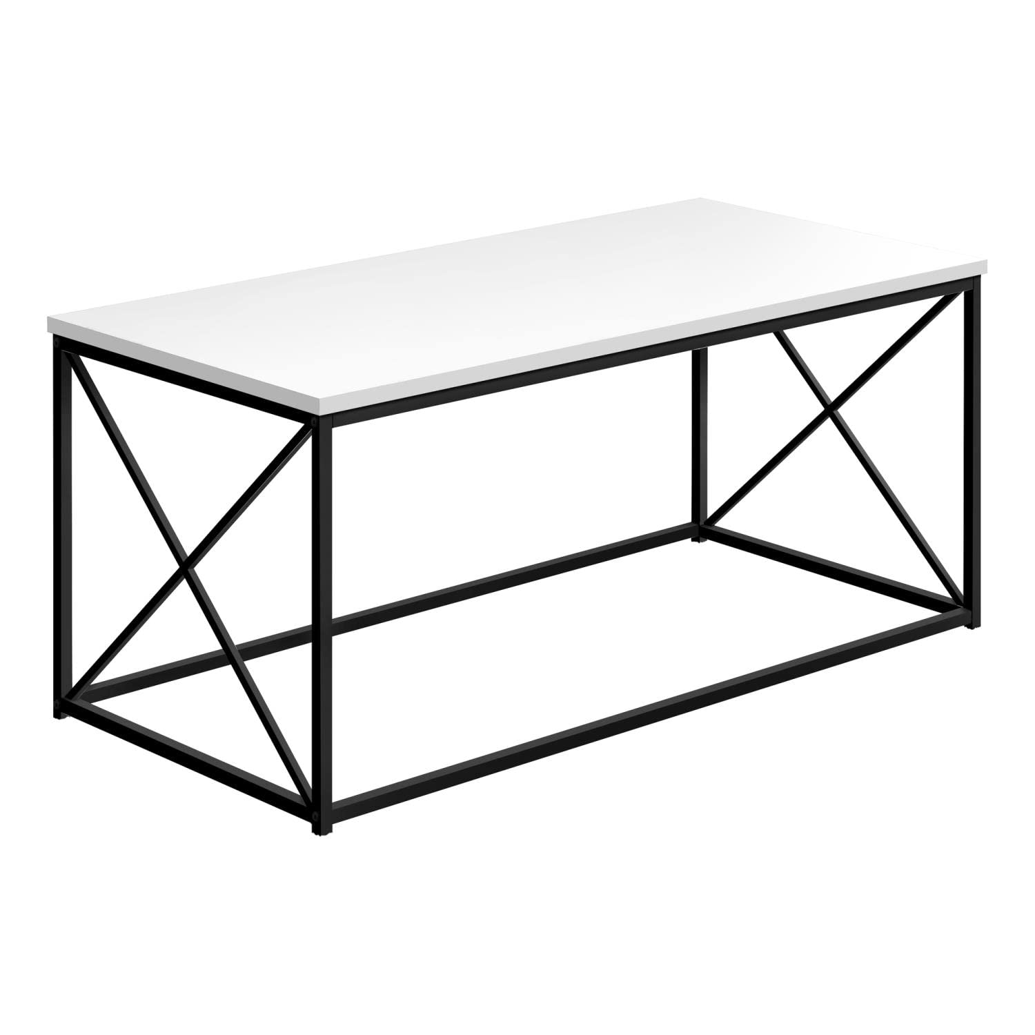 Monarch Specialties I 3780 Coffee Table, Accent, Cocktail, Rectangular, Living Room, 40" L, Metal, Laminate, White, Black, Contemporary, Modern